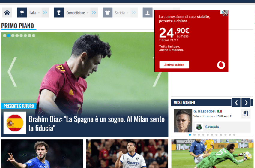  Transfermarkt, sito di calcio, sceglie WebAds per espandere la vendita pubblicitaria in Italia